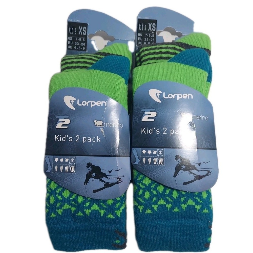 LOT OF 2 - Lorpen Unisex Youth Size XS - T2 Kids Merino Ski Socks-2 Pack Eeach